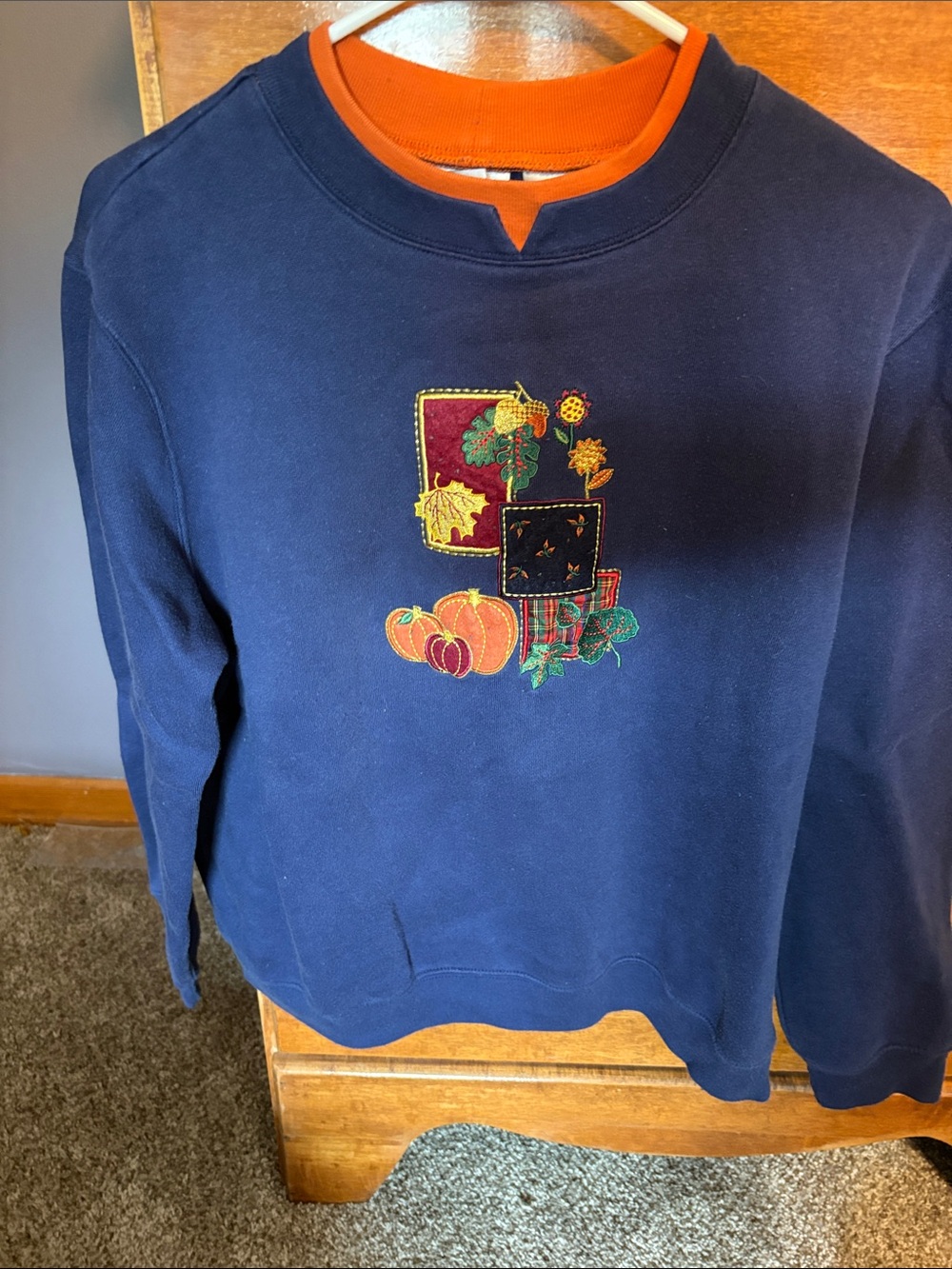 Woman’s Vintage Blue Embroidered Fall Crewneck Sweatshirt Baxter Wells Size XL